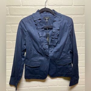 Talbots The Grace Fit Ruffle Career Jacket Blazer Coat Navy (1088)